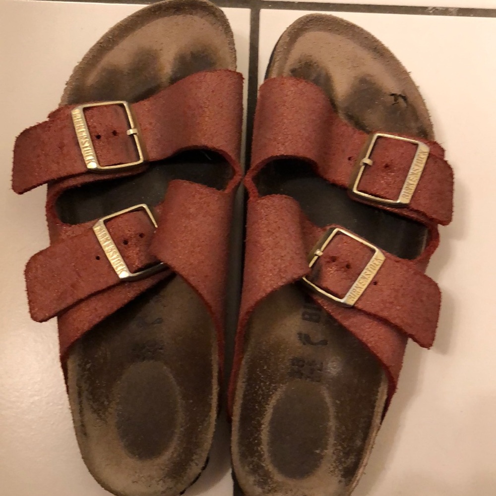 Birkenstock maroon sandals
